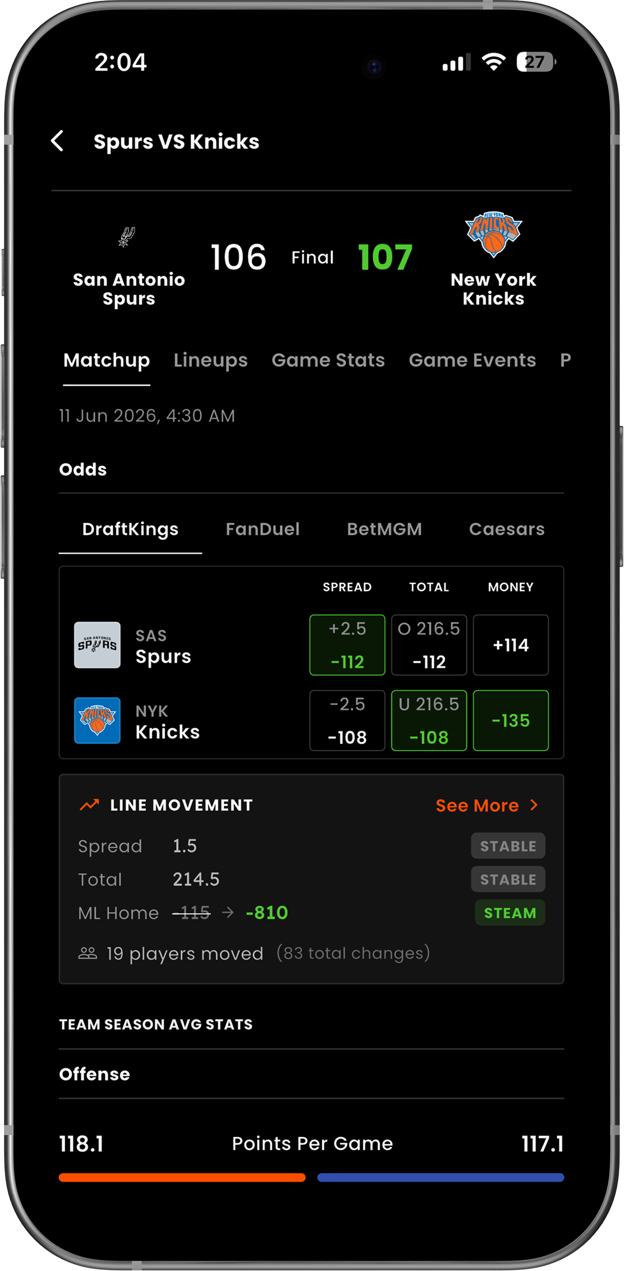Stat Sniper game details screen