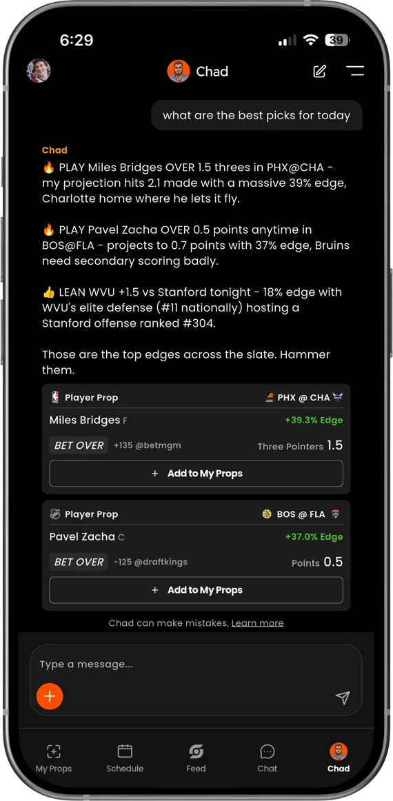 Stat Sniper game props and analytics screen
